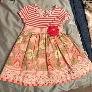 Counting Daisies flowered, striped, lace short sleeve dress 3T